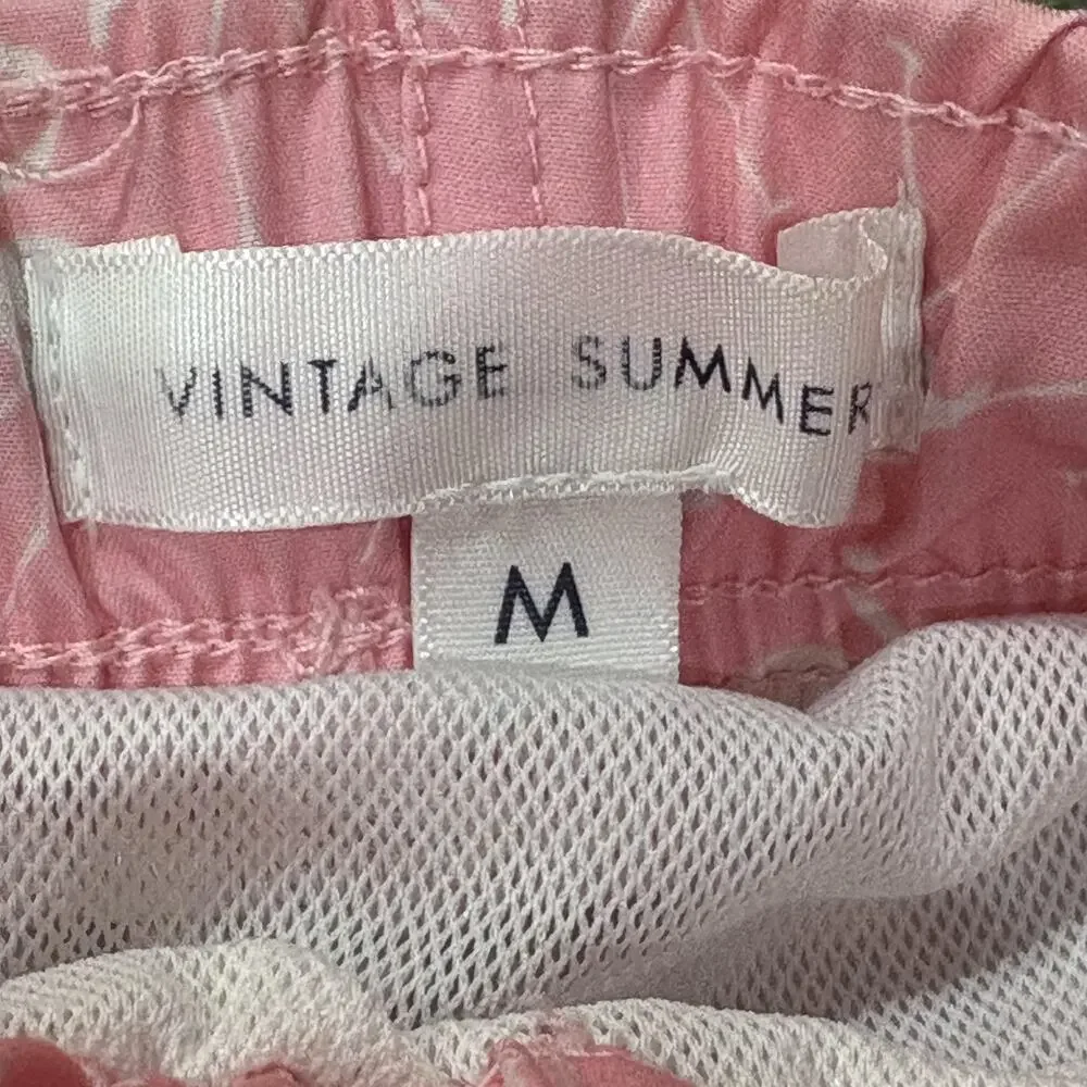 Vintage Summer Shorts Mens M Pink Flamingo Swim Trunks Lined Elastic Waist Pool